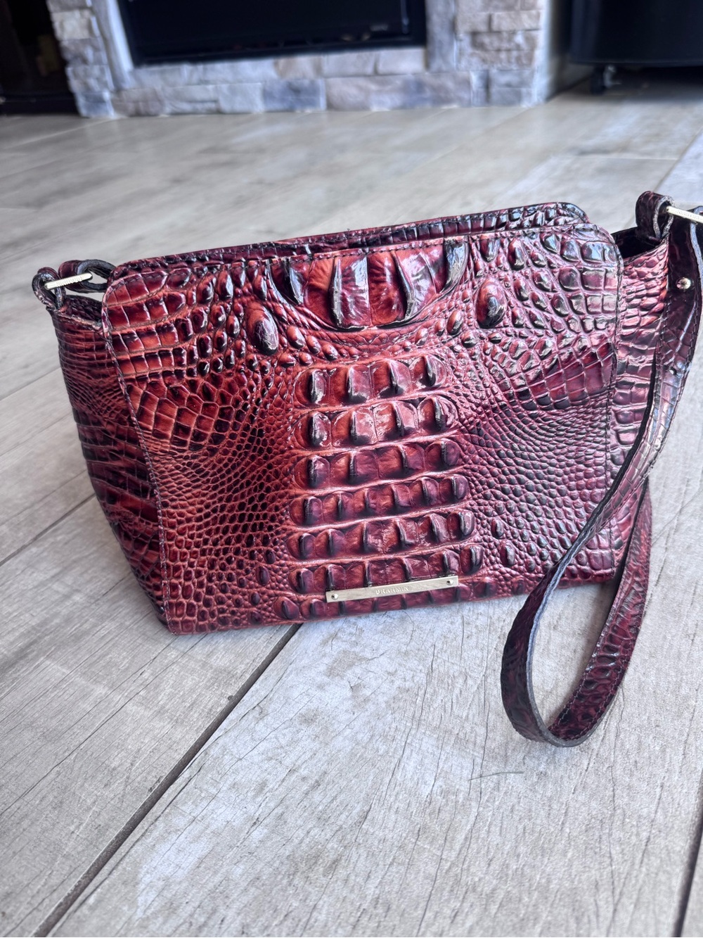 BRAHMIN CARRIE Pecan Melbourne Crossbody Full Zip & Full Slip Back Pocket